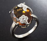 Оригинальное серебряное кольцо с дымчатым кварцем и топазами Серебро 925