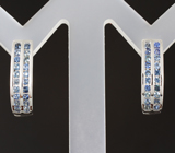 Стильный серебряный комплект с синими сапфирами бриллиантовой огранки Серебро 925