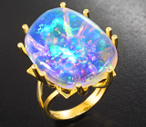 Невероятной красоты золотое кольцо с прозрачным кристаллическим эфиопским опалом 13,68 карата и рубинами, цаворитами и бриллиантами под ним! Золото