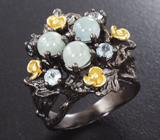 Серебряное кольцо с аквамаринами и голубыми топазами