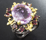 Серебряное кольцо с аметистом и родолитами Серебро 925