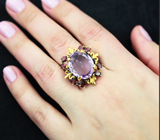 Серебряное кольцо с аметистом и родолитами Серебро 925