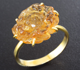 Кольцо с резным желтым турмалином 7,08 карата Золото