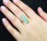 Золотое кольцо с кристаллом забайкальского аквамарина 11,27 карата Золото