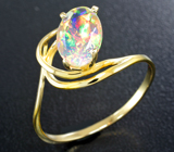 Золотое кольцо с ограненным эфиопским опалом 1,18 карата! Опалесценция всеми цветами радуги Золото