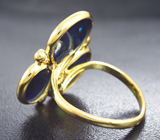 Золотое кольцо с ограненными черными опалами 3,54 карата, уральским изумрудом, васильковым сапфиром и бриллиантом Золото