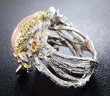 Серебряное кольцо с лунным камнем и спессартинами
