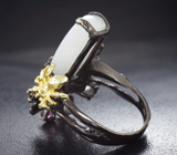 Серебряное кольцо с лунным камнем, родолитами и аметистом Серебро 925
