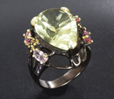 Серебряное кольцо с лимонным цитрином 20+ карат, розовыми турмалинами и аметистами Серебро 925