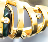 Золотое кольцо с уральским малахитом 12,31 карата, изумрудами и бриллиантами Золото