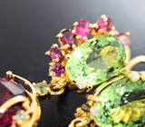 Эксклюзив! Роскошные золотые серьги с «неоновыми» рубеллитами и зелеными турмалинами 27,58 карата, сапфирами и бриллиантами