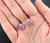 Элегантные серебряные серьги с пурпурно-розовыми сапфирами Серебро 925