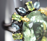 Серебряное кольцо с зеленым аметистом 25+ карат, эфиопским опалом, перидотами, голубыми топазами и диопсидами Серебро 925