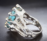 Серебряное кольцо с бирюзой, синими сапфирами и бесцветными топазами Серебро 925