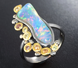 Серебряное кольцо с кристаллическим эфиопским опалом 2,23 карата и разноцветными сапфирами