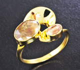 Золотое кольцо с уральскими александритами 3,45 карата и бриллиантом Золото