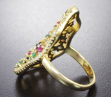 Впечатляющее серебряное кольцо с рубинами, синими сапфирами и изумрудами Серебро 925
