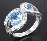 Оригинальное серебряное кольцо с голубыми топазами Серебро 925