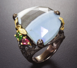 Серебряное кольцо с голубым опалом, родолитом гранатом, диопсидом и перидотом Серебро 925