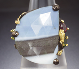 Серебряное кольцо с голубым опалом, родолитом гранатом, диопсидом и перидотом Серебро 925
