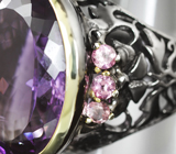Серебряное кольцо с аметистом 30+ карат и розовыми турмалинами Серебро 925
