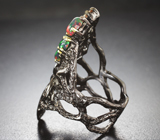 Серебряное кольцо с кристаллическими черными опалами и цитринами Серебро 925