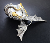 Серебряный кулон «Дракон» с жемчужиной барокко 45,2 карата, синими сапфирами и цаворитами Серебро 925