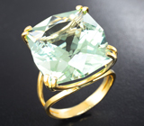 Золотое кольцо с крупным зеленым аметистом авторской огранки 23,2 карата Золото