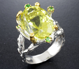 Серебряное кольцо с лимонным цитрином 9,7 карата и диопсидами