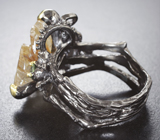Серебряное кольцо с резным рутиловым кварцем и перидотом Серебро 925