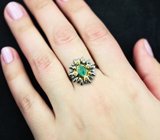 Серебряное кольцо с изумрудом и желтыми сапфирами
