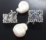 Серебряные серьги с жемчугом барокко 20,03 карата и синими сапфирами Серебро 925
