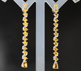 Элегантные длинные серебряные серьги с цитринами Серебро 925