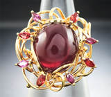 Золотое кольцо с крупным рубином 20,08 карата и оранжево-красными сапфирами Золото