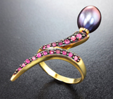 Элегантное серебряное кольцо с цветной жемчужиной и рубинами Серебро 925