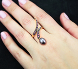 Элегантное серебряное кольцо с цветной жемчужиной и рубинами Серебро 925