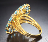 Серебряное кольцо с золотистым сапфиром, диопсидами, аквамаринами и голубыми топазами
