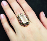 Серебряное кольцо с розовым кварцем 20+ карат, родолитами и розовыми сапфирами Серебро 925
