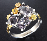 Серебряное кольцо с титановыми шпинелями 3,28 карата и желтыми сапфирами Серебро 925