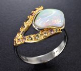 Серебряное кольцо с кристаллическим эфиопским опалом 2,24 карата и сапфирами