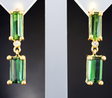 Золотые серьги с зелеными турмалинами 4,3 карата и бриллиантами Золото