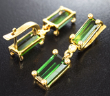 Золотые серьги с зелеными турмалинами 4,3 карата и бриллиантами Золото