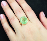 Золотое кольцо с мятно-яблочным турмалином 10,58 карата и бриллиантами Золото