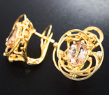 Крупные золотые ажурные серьги с чистейшими морганитами 3,34 карата и бриллиантами Золото