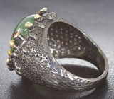 Серебряное кольцо с пренитом 10+ карат и родолитами