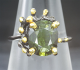 Серебряное кольцо с зеленым турмалином Серебро 925