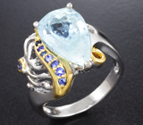Серебряное кольцо с аквамарином 7,7 карата и синими сапфирами Серебро 925