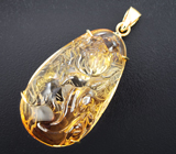 Золотой кулон с крупным резным полихромным цитрином 76,36 карата
