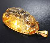 Золотой кулон с крупным резным полихромным цитрином 76,36 карата