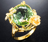 Золотое кольцо с крупным полихромным турмалином 14,37 карата и бриллиантами Золото
